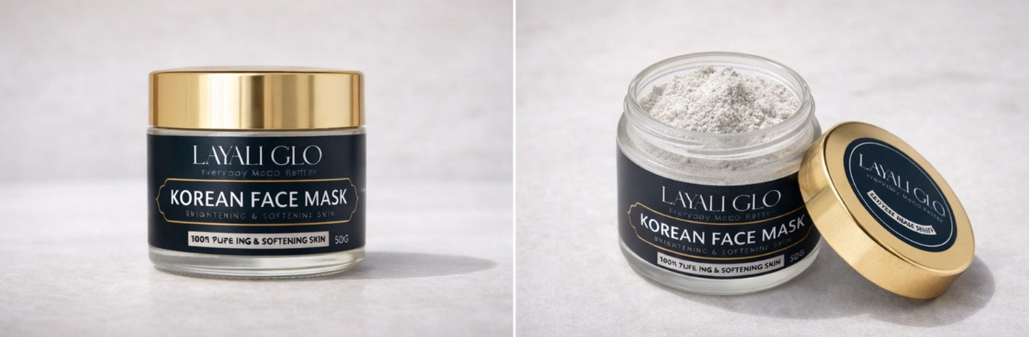 Two views of a Lavie Glo Korean Face Mask jar with a white background