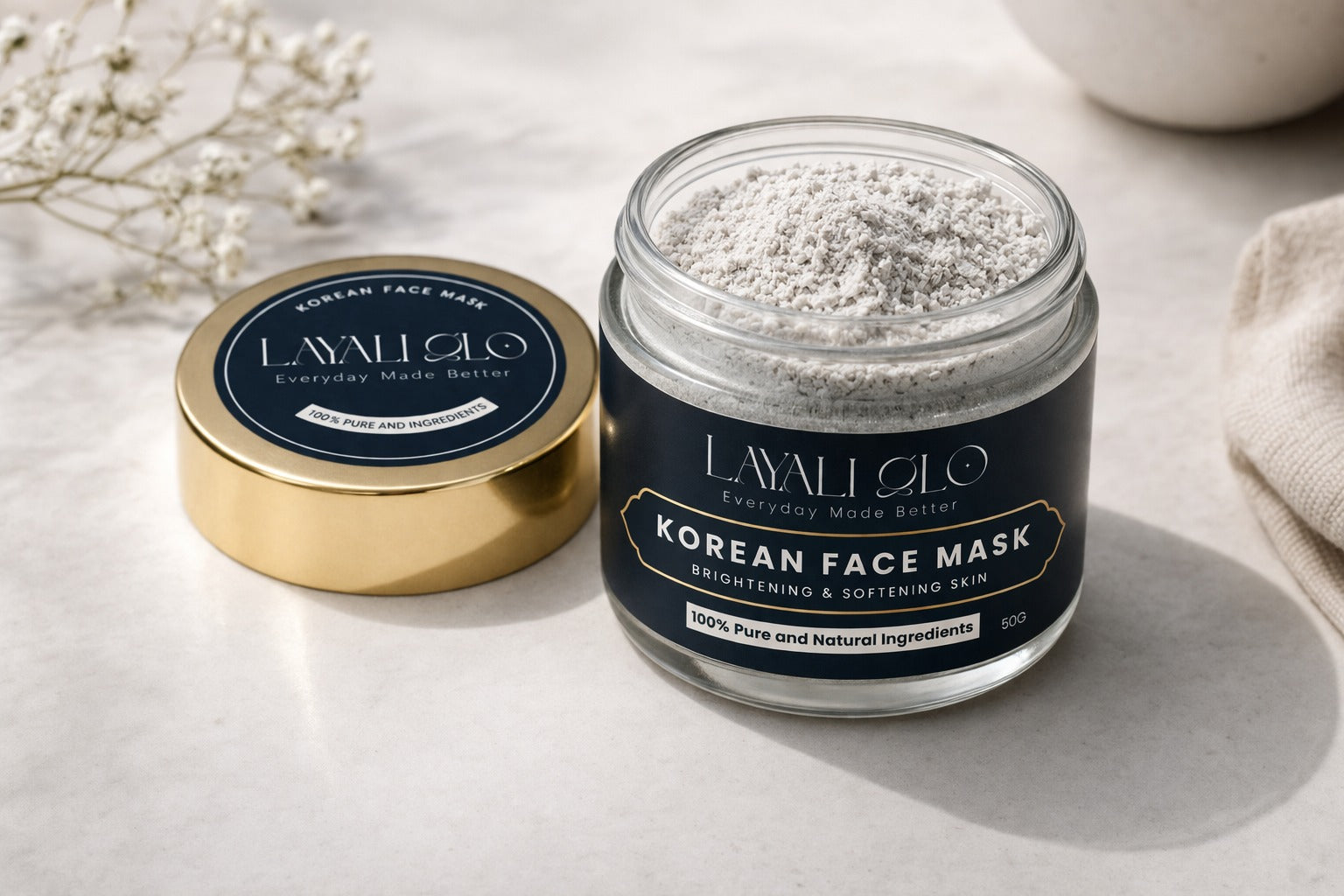 Lavallilo Korean face mask jar and tin on a light background